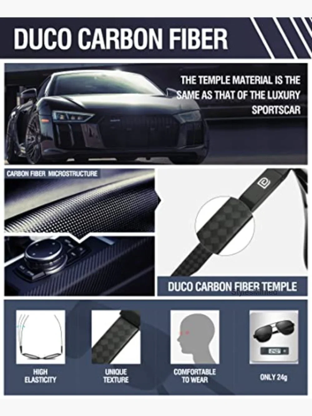 Aviator Sunglasses Men Carbon Fiber Temple Polarized UV Protection Driving